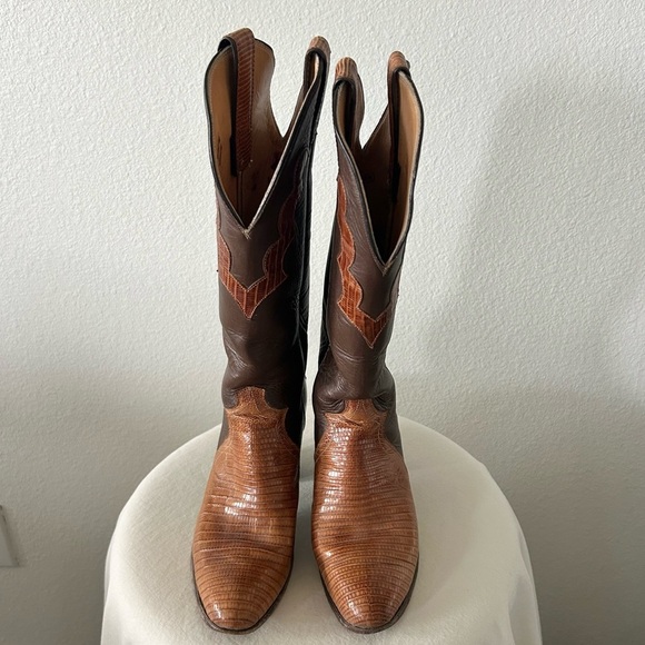 Justin Women’s Size 5.5 Two-Tone Lizard Skin Leather Tall Western Boots - Picture 2 of 7